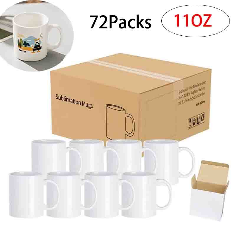 72x Sublimation Mugs 11oz – AAA Grade Blank White Ceramic Cups with Large Handle & Smash Proof Boxes