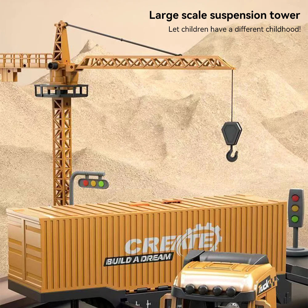 Diecast Engineering Truck Set with 6 Mini Cars – Excavator, Crane, Bulldozer