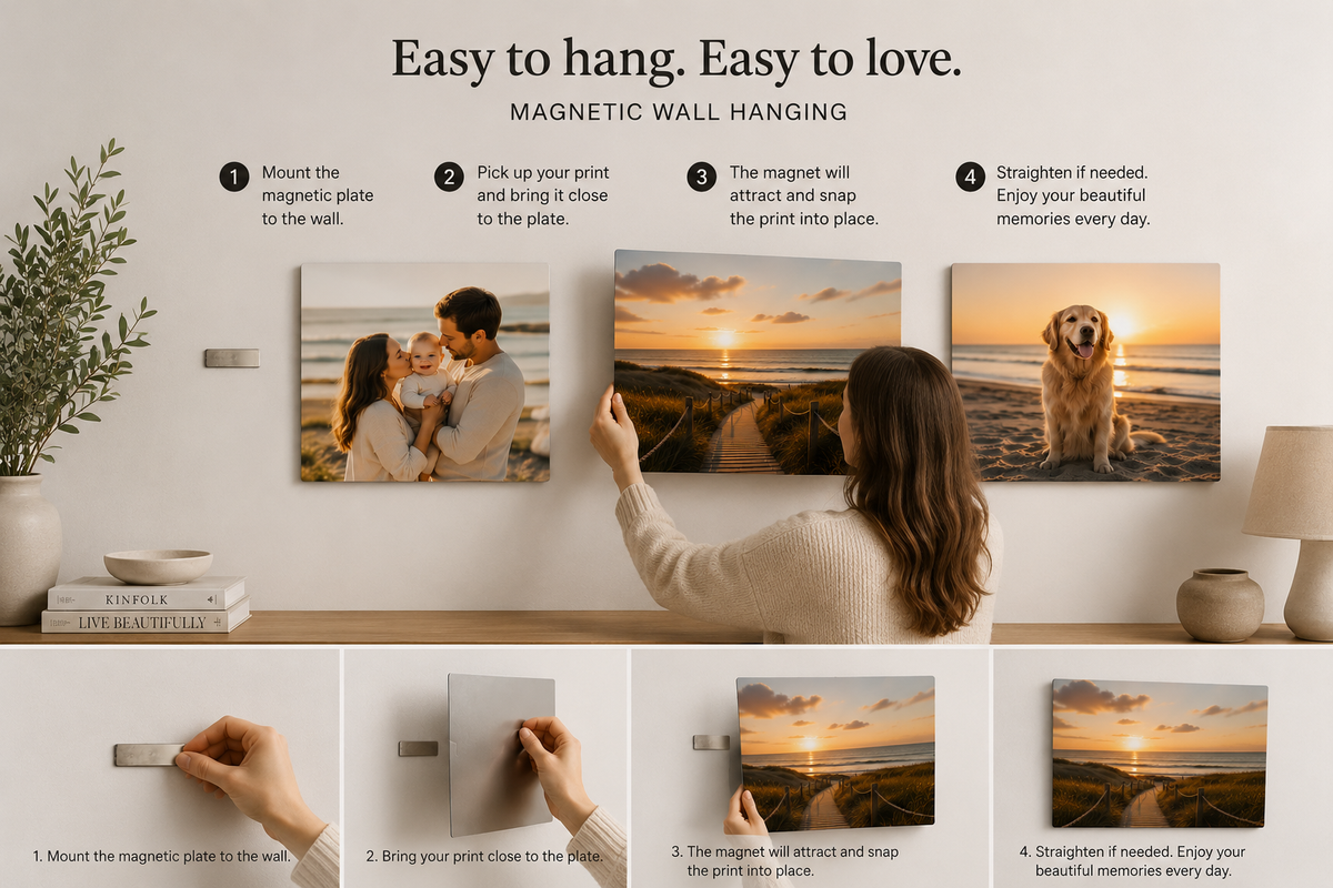 Personalised Aluminium Photo Wall Set – 3 Custom Prints with Magnetic Mounting
