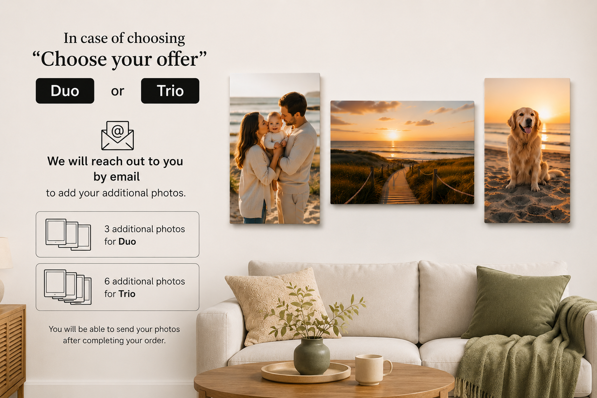 Personalised Aluminium Photo Wall Set – 3 Custom Prints with Magnetic Mounting