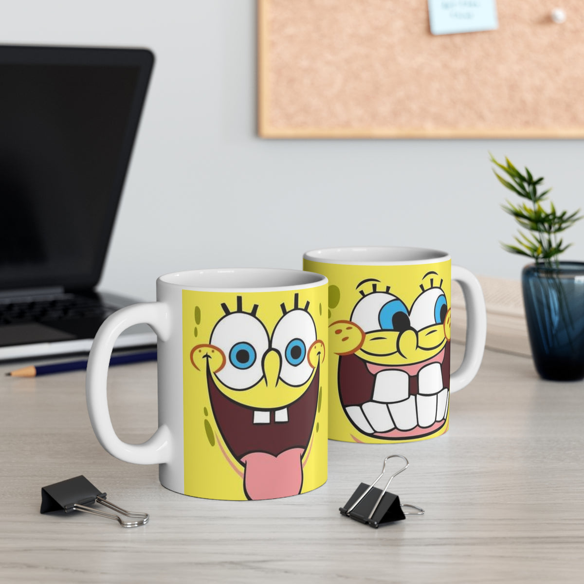 Crazy Sponge Faces 11oz Ceramic Mug – Funny Cartoon Expression Design