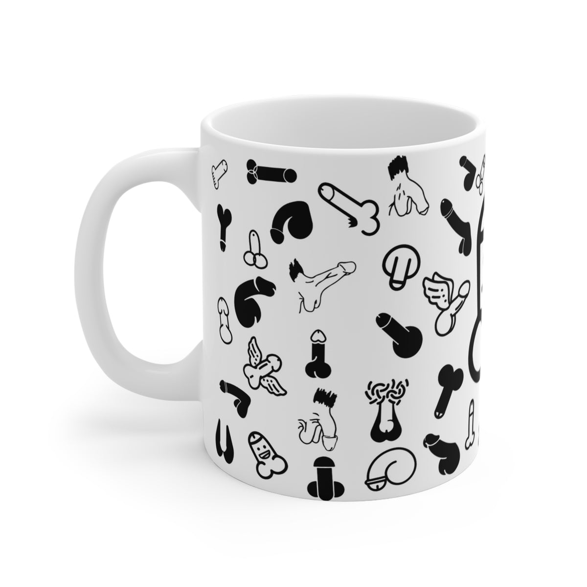 Cheeky Doodle” 11oz Ceramic Mug – Bold Black & White Humor Design