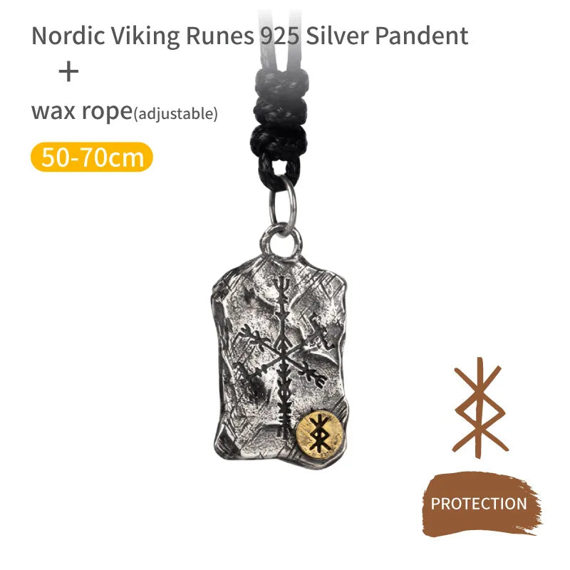 Viking Rune Silver Nordic Compass Silver Pendant Silver Jewelry Necklace
