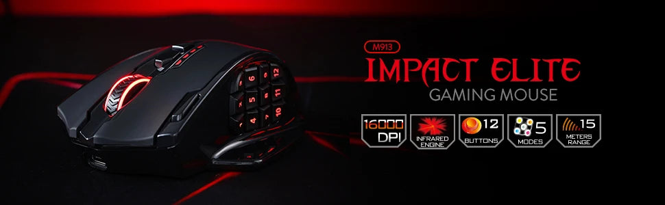 Redragon M913 Impact Elite Wireless/Wired Gaming Mouse – 16 Programmable Buttons, 16000 DPI