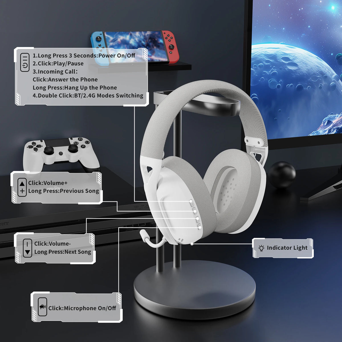 ATTACK SHARK L80 Ultra-Light Tri-Mode Gaming Headset – Wireless Gaming Headphones for PC, PS4, PS5, Switch & Xbox