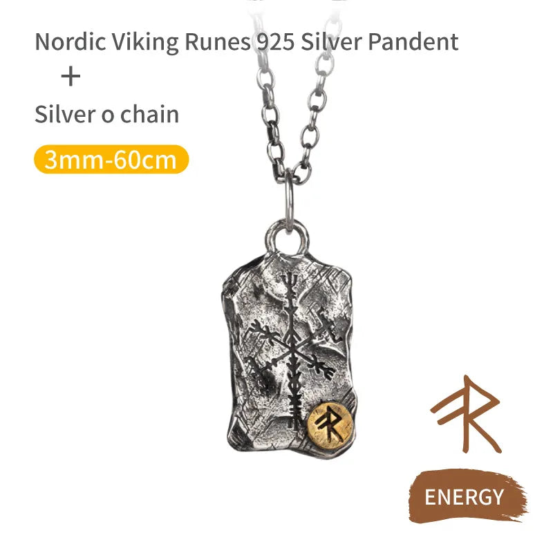 Viking Rune Silver Nordic Compass Silver Pendant Silver Jewelry Necklace