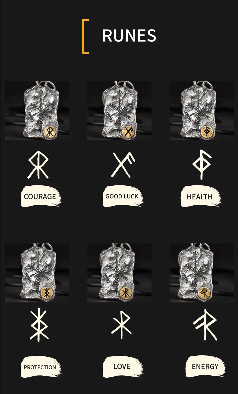 Viking Rune Silver Nordic Compass Silver Pendant Silver Jewelry Necklace