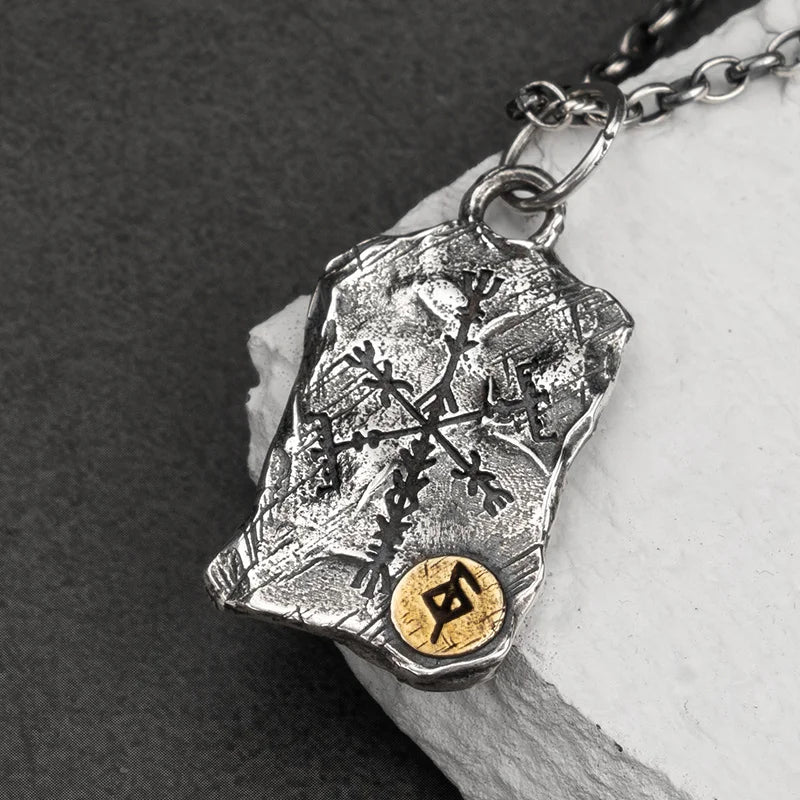 Viking Rune Silver Nordic Compass Silver Pendant Silver Jewelry Necklace