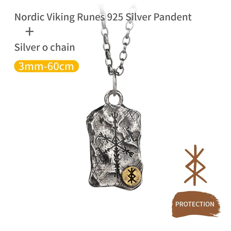 Viking Rune Silver Nordic Compass Silver Pendant Silver Jewelry Necklace