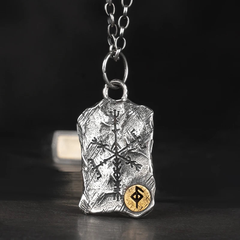 Viking Rune Silver Nordic Compass Silver Pendant Silver Jewelry Necklace