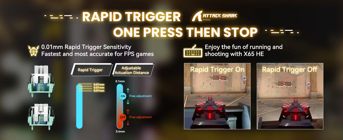 ATTACK SHARK X65 HE Wired 65% Mechanical Gaming Keyboard – Magnetic Hall Effect Switch, Hot-Swap, RGB Backlit