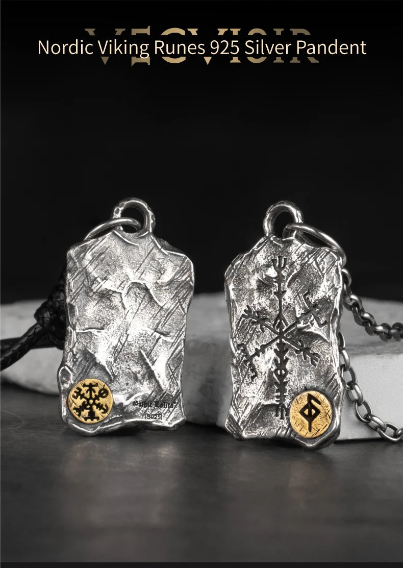 Viking Rune Silver Nordic Compass Silver Pendant Silver Jewelry Necklace