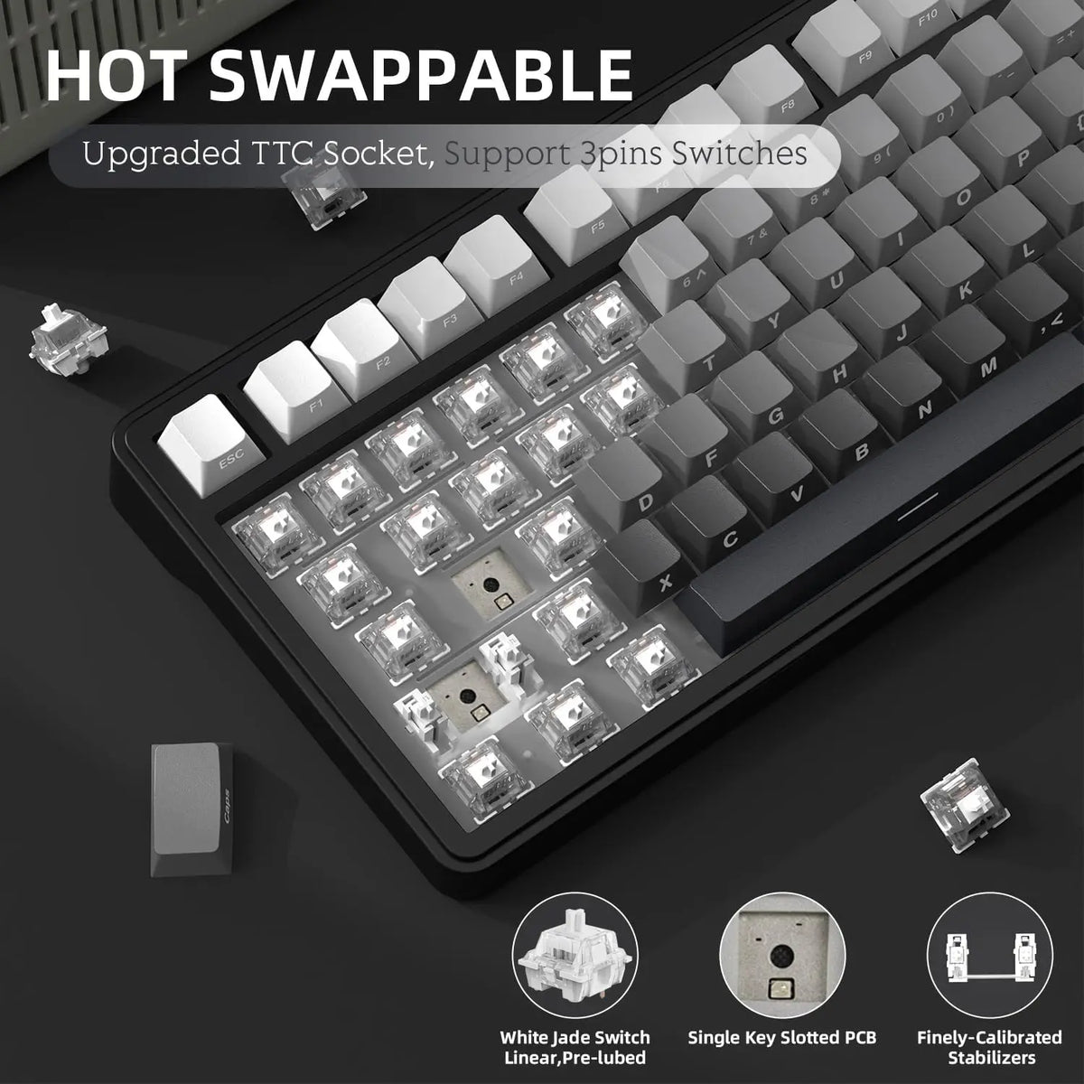 ATTACK SHARK X85 Wireless Mechanical Gaming Keyboard – TKL 82 Keys, Gasket Structure, RGB Hot-Swappable, Knob, Customizable