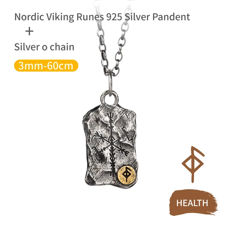Viking Rune Silver Nordic Compass Silver Pendant Silver Jewelry Necklace