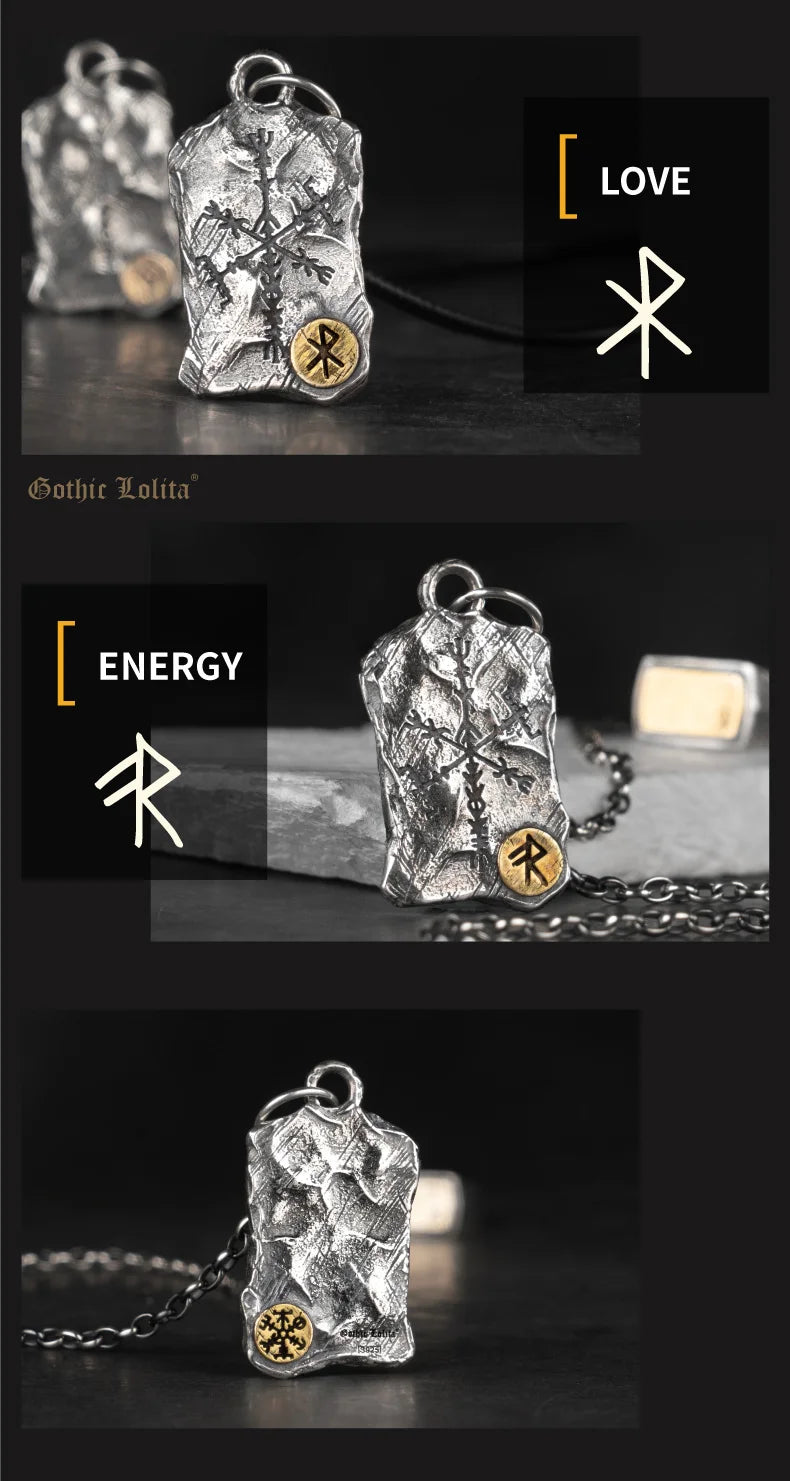 Viking Rune Silver Nordic Compass Silver Pendant Silver Jewelry Necklace