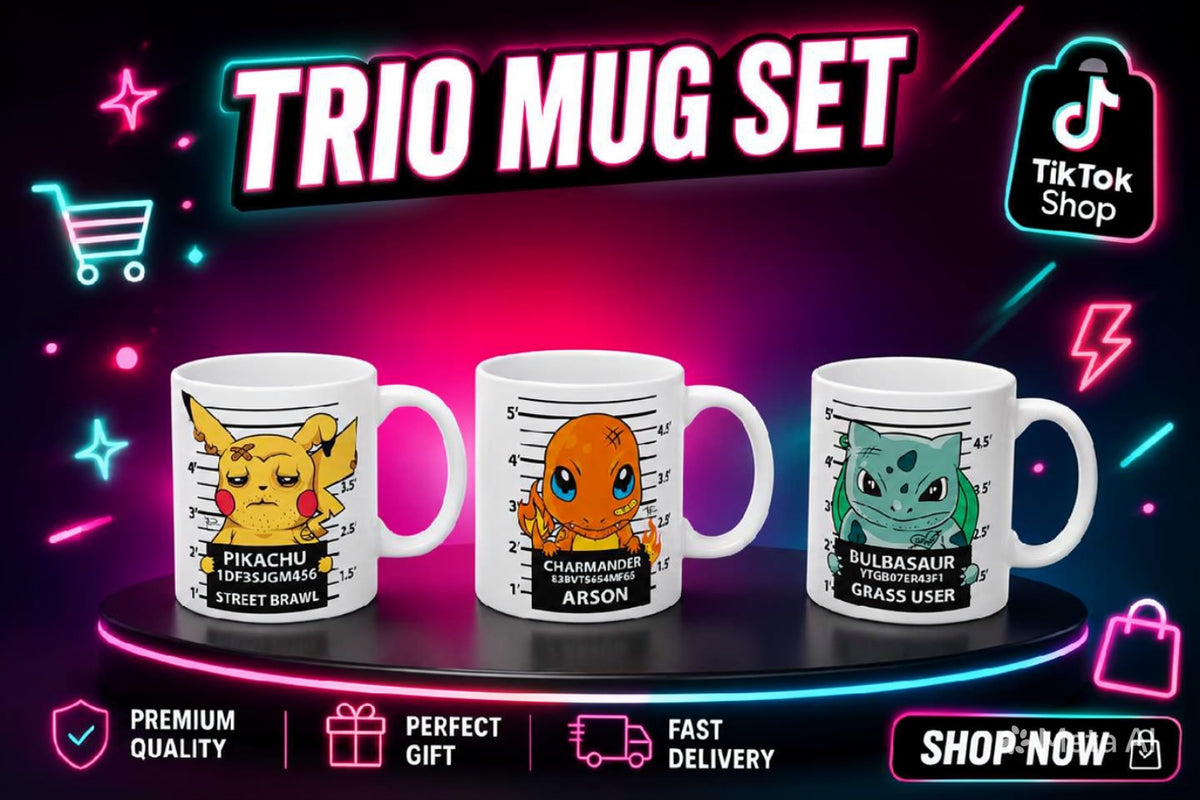 Cartoon Starter Trio Mug Set off 3 Ceramic Coffee Mugs