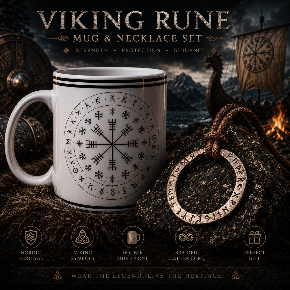 ⚔️ Viking Rune Mug & Necklace Gift Set
