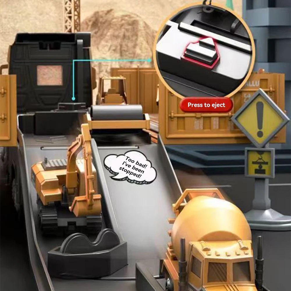 Diecast Engineering Truck Set with 6 Mini Cars – Excavator, Crane, Bulldozer