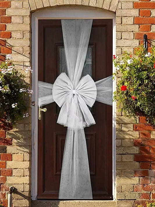 🎀 Large Silver Christmas Door Bow – Elegant Mesh Decoration with Diamanté Detail