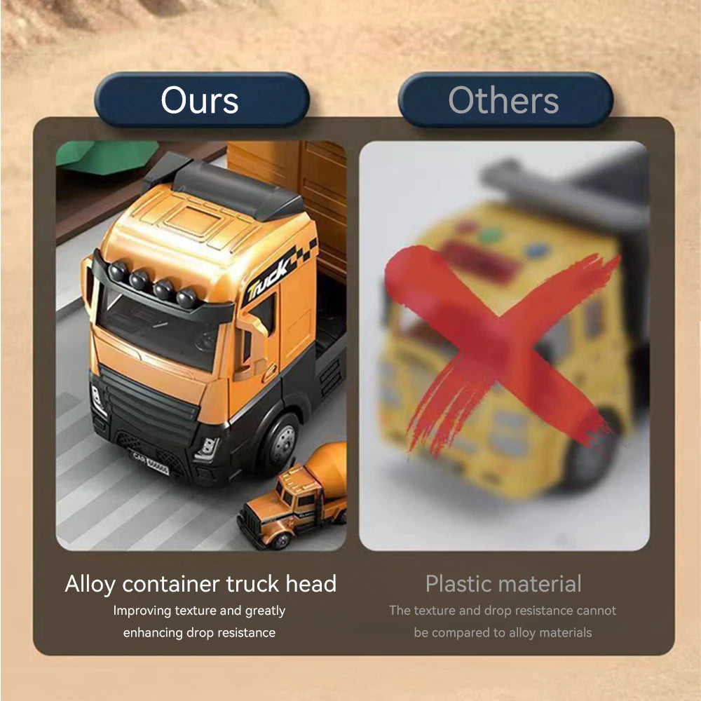 Diecast Engineering Truck Set with 6 Mini Cars – Excavator, Crane, Bulldozer