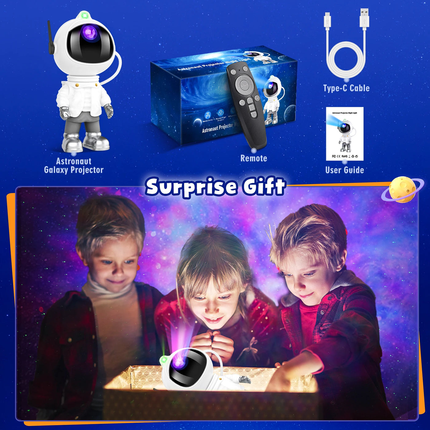 RGB Astronaut Starry Sky Light – Night Lamp for Bedroom or Gift 🌌