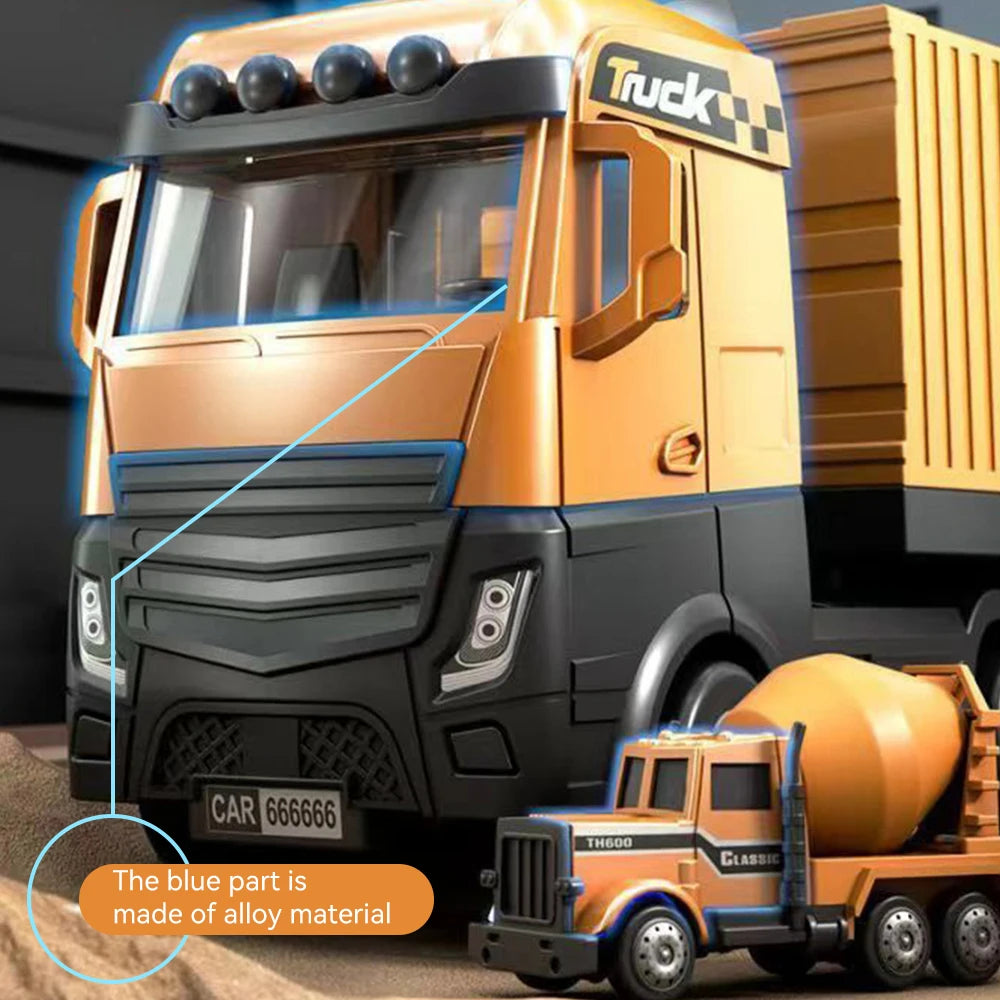 Diecast Engineering Truck Set with 6 Mini Cars – Excavator, Crane, Bulldozer
