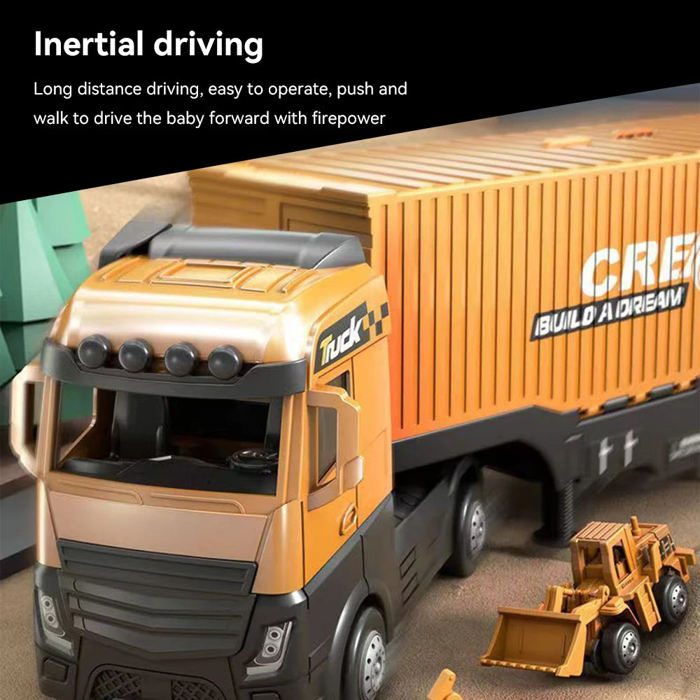 Diecast Engineering Truck Set with 6 Mini Cars – Excavator, Crane, Bulldozer