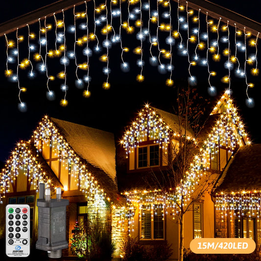 15M LED Curtain Icicle String Lights – Decorative Fairy Garland for Home, Garden, Parties & Holiday Events