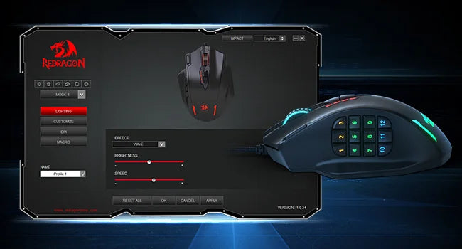 Redragon M908 RGB Gaming Mouse – 18 Programmable Buttons, 12400 DPI
