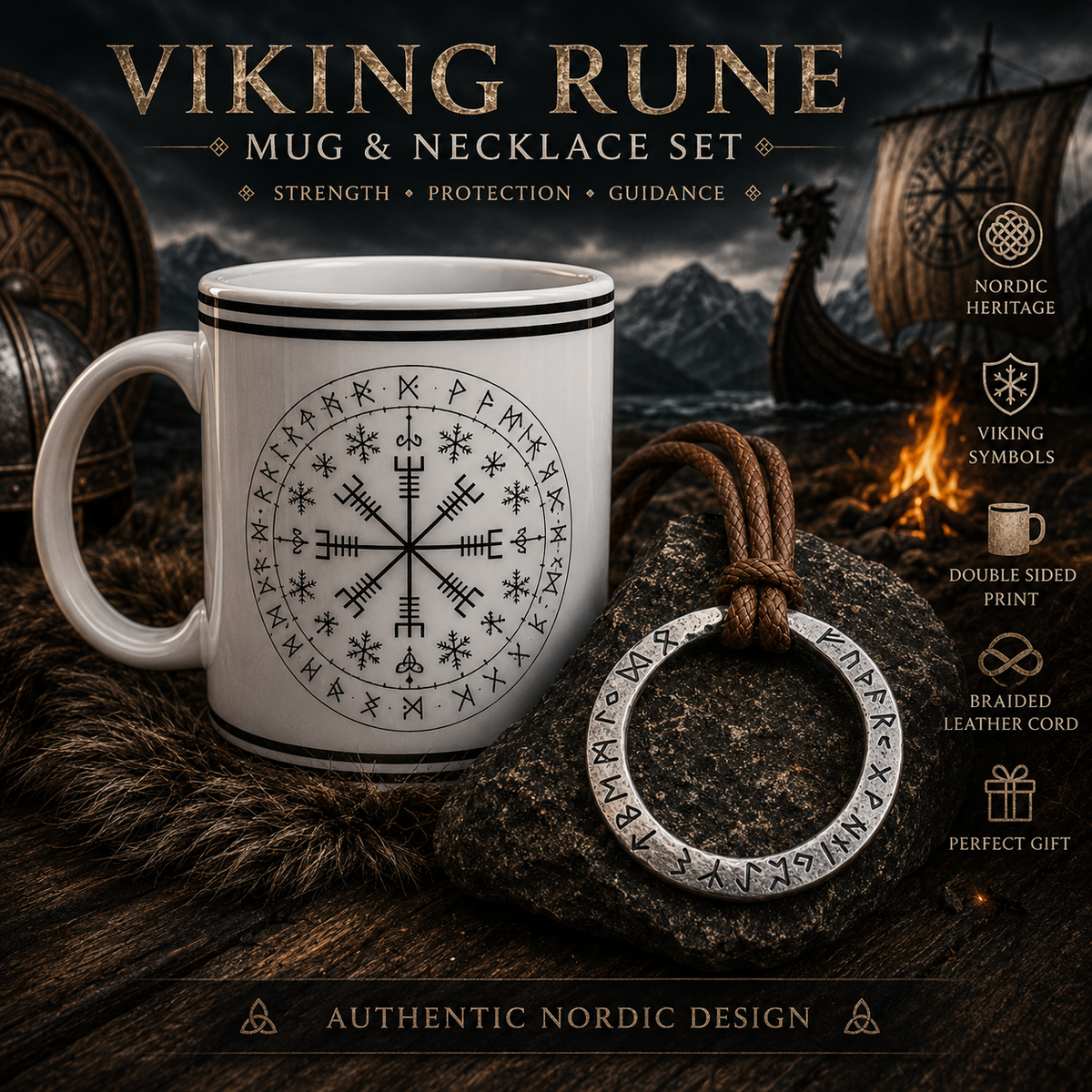 ⚔️ Viking Rune Mug & Necklace Gift Set