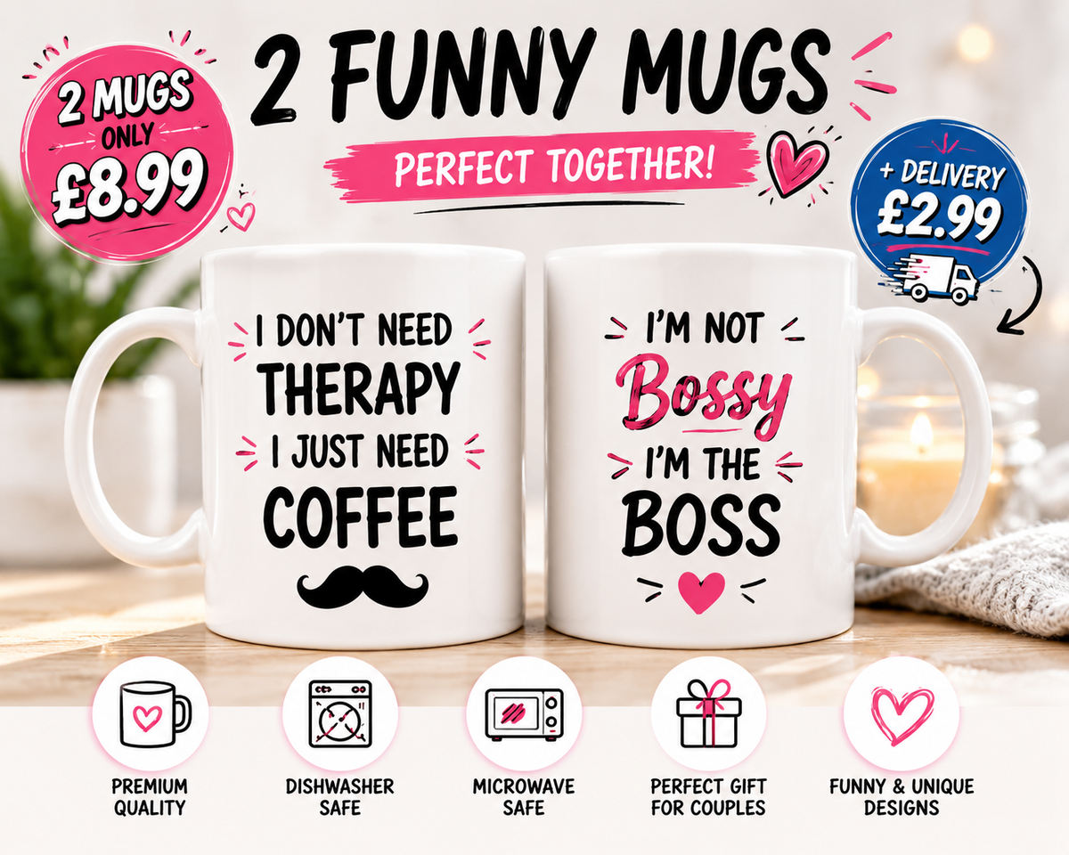 Funny Couple Mug Set – Boss Lady &amp; Coffee Lover | 2 Matching Mugs