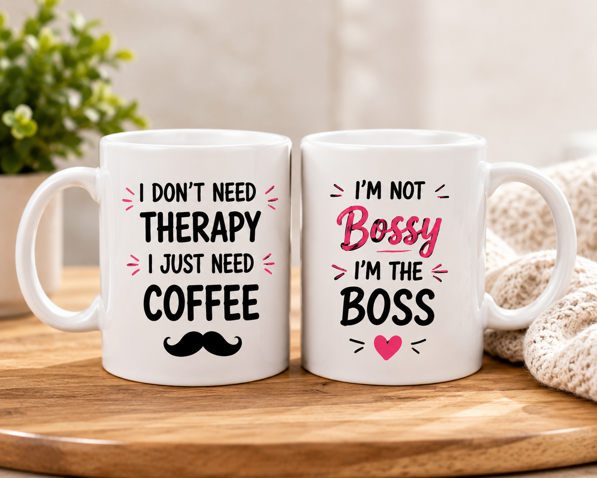 Funny Couple Mug Set – Boss Lady &amp; Coffee Lover | 2 Matching Mugs