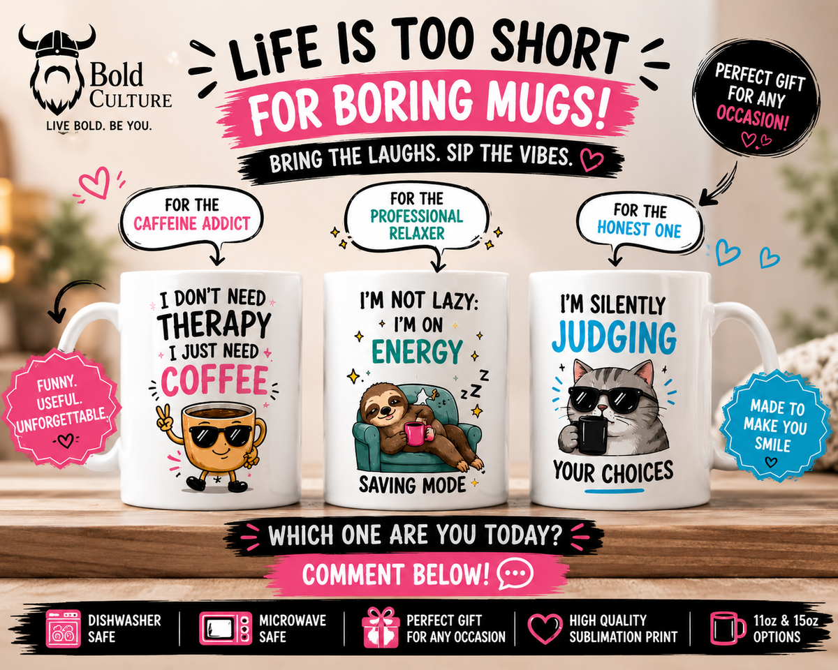 Funny Mug Gift Set – Coffee, Sloth & Judging Cat | 3 Mug Bundle
