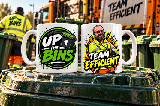Up The Bins x Team Efficient Mug – Bin Lorry Bangers Collection | Double-Sided Coffee Mug 🚛☕