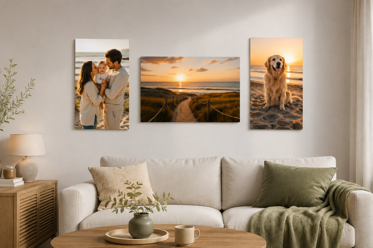 Personalised Aluminium Photo Wall Set – 3 Custom Prints with Magnetic Mounting
