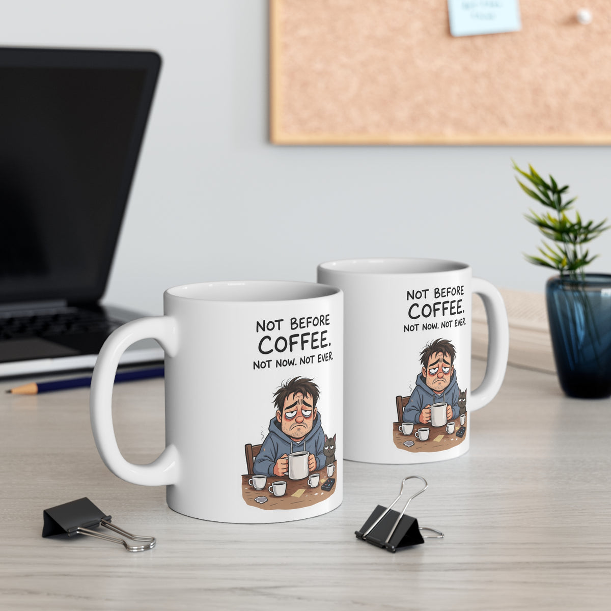 Not Before Coffee Mug – Funny Grumpy Cat Ceramic Cup (11oz)