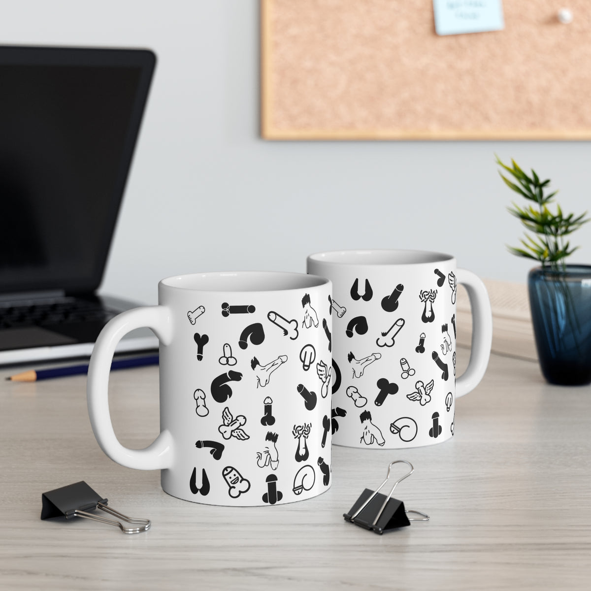 Cheeky Doodle” 11oz Ceramic Mug – Bold Black & White Humor Design