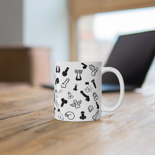 Cheeky Doodle” 11oz Ceramic Mug – Bold Black & White Humor Design