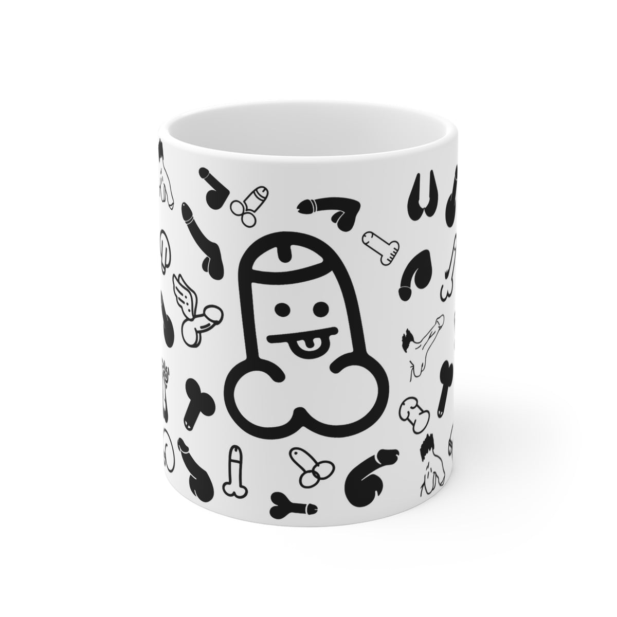Cheeky Doodle” 11oz Ceramic Mug – Bold Black & White Humor Design
