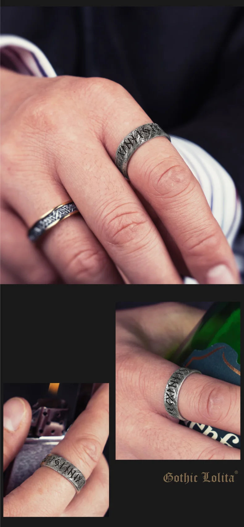 Nordic mythology Viking Runes Word S925  sterling Silver rings  for man and women Index Ring fashion jewelry