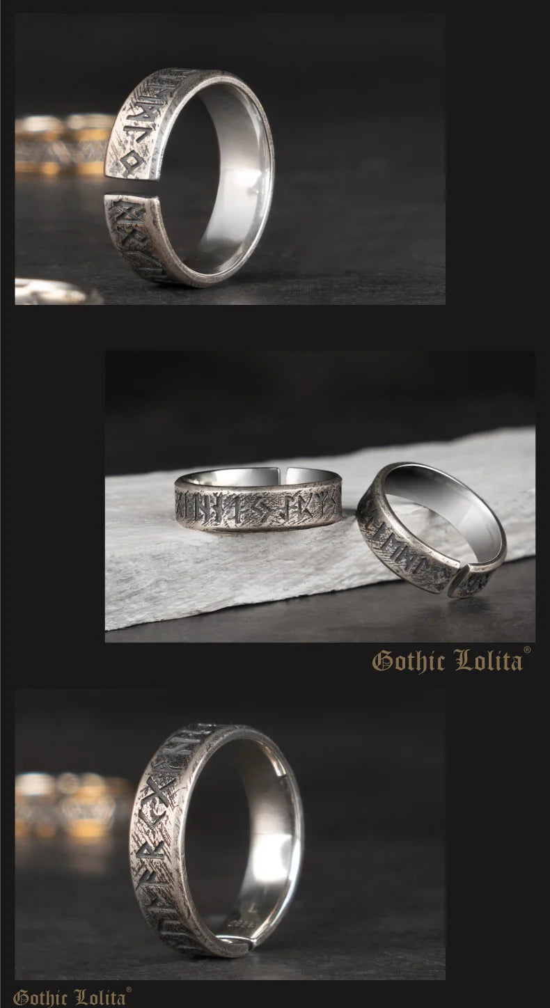 Nordic mythology Viking Runes Word S925  sterling Silver rings  for man and women Index Ring fashion jewelry