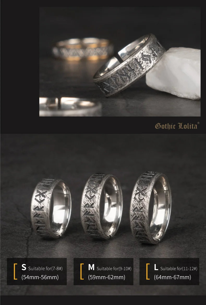 Nordic mythology Viking Runes Word S925  sterling Silver rings  for man and women Index Ring fashion jewelry