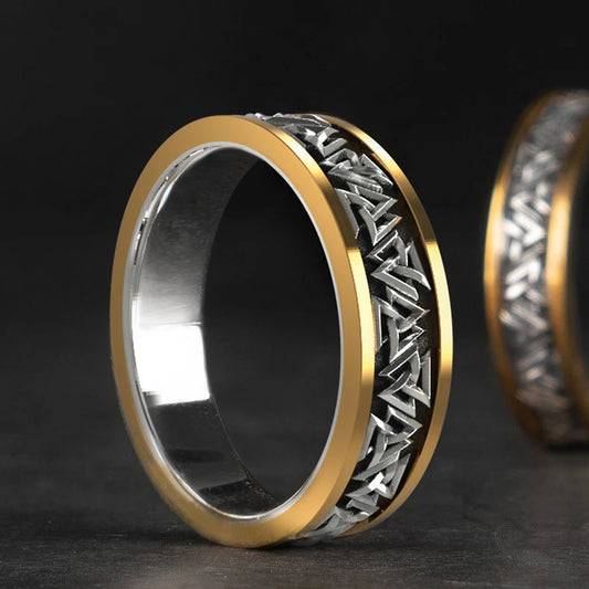 Nordic 925 Silver Viking Ring – Valknut, Rune, Silver & Copper