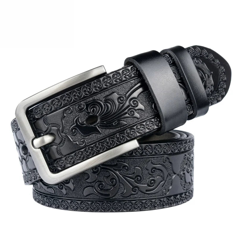 Vintage Leather Belt 🔥 Genuine Cowhide - Classic Embossed Dress Belt for Men