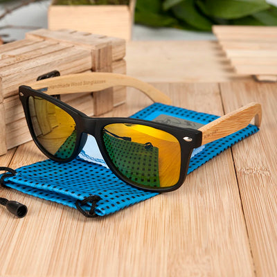 Polarized Wood & Mirrored - Unisex Retro Shades for Women & Men