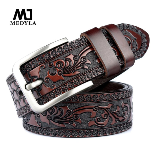 Vintage Leather Belt 🔥 Genuine Cowhide - Classic Embossed Dress Belt for Men