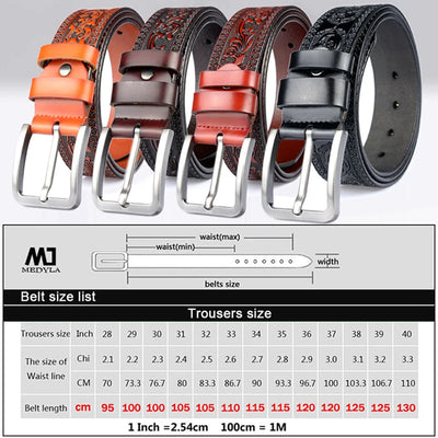 Vintage Leather Belt 🔥 Genuine Cowhide - Classic Embossed Dress Belt for Men