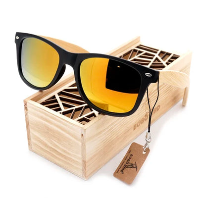 Polarized Wood & Mirrored - Unisex Retro Shades for Women & Men