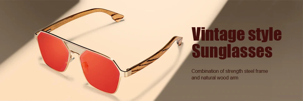 Polarized Wood & Mirrored - Unisex Retro Shades for Women & Men