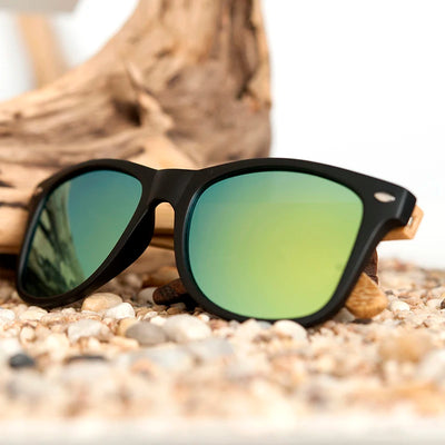 Polarized Wood & Mirrored - Unisex Retro Shades for Women & Men